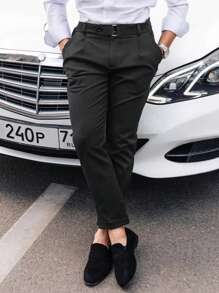 Manfinity Bizformal Men's Slim Fit Casual Pants, Vintage British Style, Fall - Black - View 4