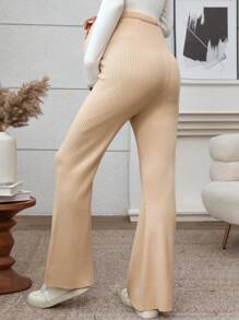 SHEIN Maternity Solid Color Button Rib Knit Casual Pants