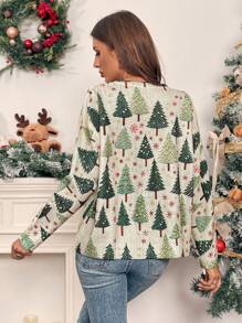 Chiquease Suéter de cuello redondo de manga larga con estampado de árbol de Navidad para mujer, tops de manga larga, jersey de punto para otoño e invierno - Multicolor - Ver 2