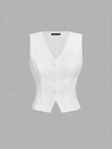 SHEIN MOD 女士白色西装外套套装：白色西装背心和白色西装外套裙 - 白色 - 查看 6