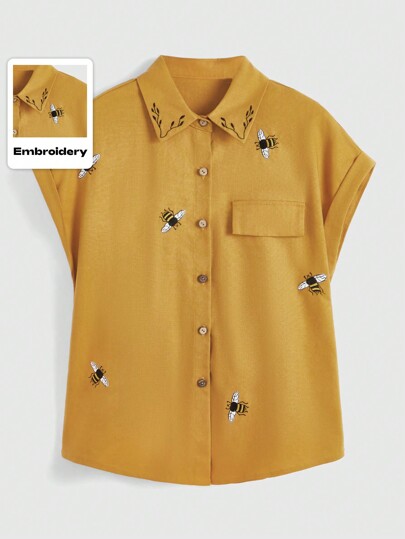 Fairycore Plus Size Women Loose Fit Summer Bee Print Batwing Sleeve Casual Shirt