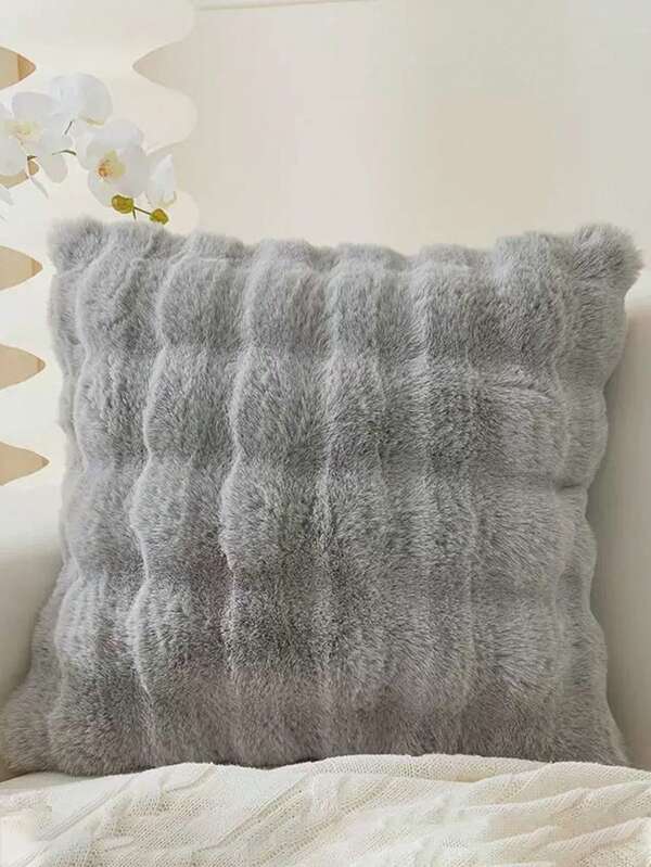 1pc Fluffy Fluffy Pillow Cover, Solid Color Sofa Throw Cushion Cover For Autumn/Winter