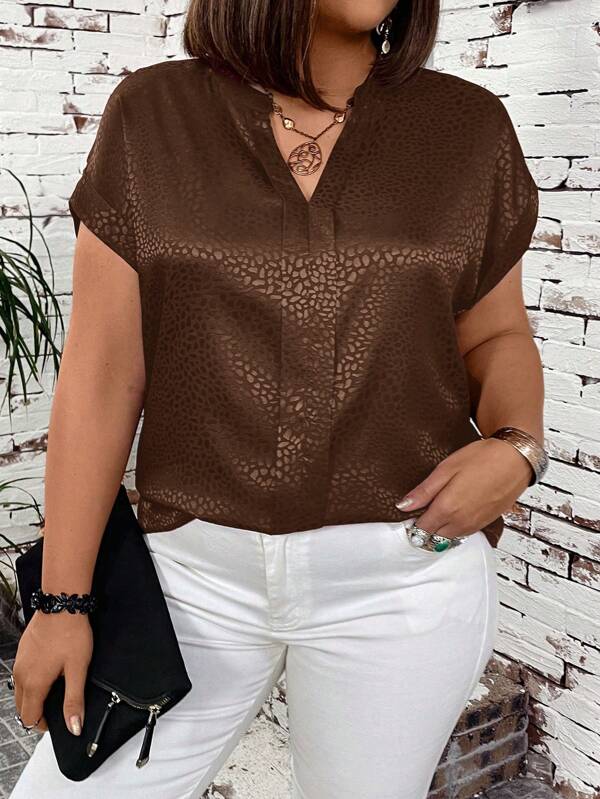 Plus Size V-Neck Short Sleeve Casual Shirt
