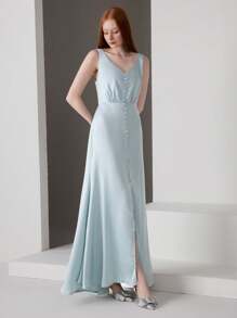 Modelyn 女式素色簡約日常伴娘禮服（成人） - 薄荷綠 - 查看 6