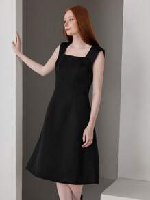 Modelyn 女士簡約純色日常無袖派對裙 - 黑色 - 查看 3