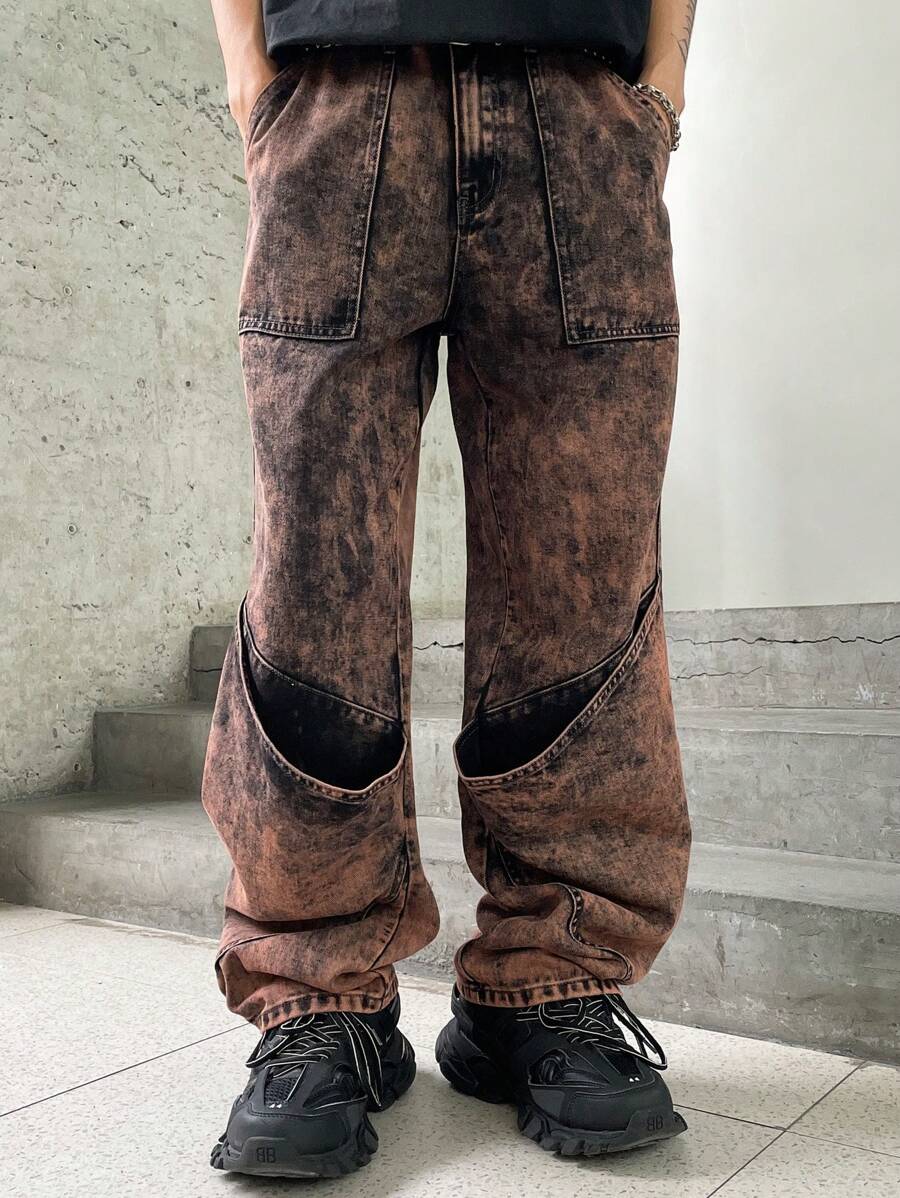 Manfinity EMRG Men's Fashion Washed Straight-Leg Jeans - Multicolor - View 1