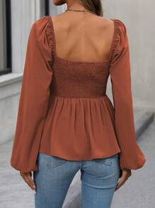 EMERY ROSE Áo peplum tay loe màu trơn đơn giản thời trang xuân/thu cho nữ - Rỉ Nâu - Xem 2