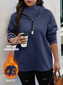 Calvaya Plus Size Solid Color Front Zipper Long Sleeve Minimalist Hoodie ,Graduation, Teachers For Women, Back To School Pullover Fall Winter Autumn - Navy Blue - View 1