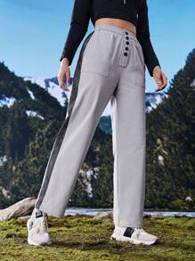 In My Nature Pantalones rectos para senderismo con botones delanteros y lados de contraste para mujer - Gris - Ver 6