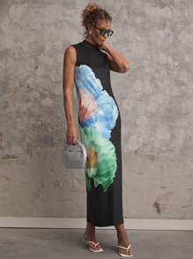 SHEIN Unity Women's Sleeveless Long Floral Print Party Gala Cocktail Dress - Multicolor - View 5