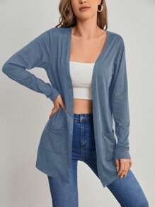 SHEIN LUNE Solid Color Long Sleeve Jacket With Pockets Fall Winter Cloth For Women - Blue - View 1