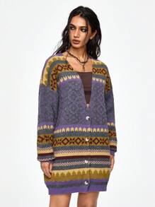 ROMWE Hippie Áo khoác cardigan dài tay cài nút phía trước cho nữ, mặc hàng ngày - Nhiều màu - Xem 4