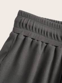 Franclia 2pcs Plus Size Gray U-Neck Bodysuit With Wide Leg Pants, Casual Outdoor Fashion Minimalist Style, Knitted Fabric Fall Cloth For Women - Grey - View 3