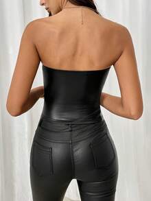 SHEIN LUNE 1 pieza Top corto de mujer negro recubierto - Negro - Ver 5