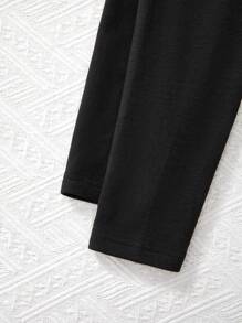 2pcs/Set Tween Girls' Casual Solid Color Basic Leggings, Thermal Lined , Thickened Chic Outfits For Autumn/Winter - Black - View 6