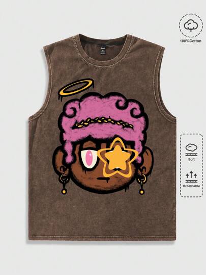 Street Life Camiseta de tirantes de hombre con estampado de retrato de graffiti divertido, floral vintage, verano