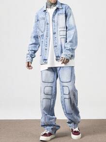 Manfinity EMRG Bộ 2 áo sơ mi nam cài nút phía trước nhiều túi và quần jeans thường ngày - Rửa nhẹ - Xem 4