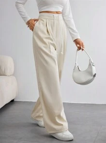 SHEIN BASICS 2 chiếc quần ống đứng lưng cao dệt trơn rộng rãi cho nữ - Nhiều màu - Xem 6