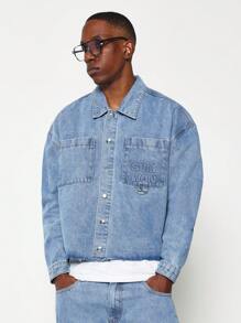 SUMWON Cropped Washed Long Sleeve Denim Shirt And Straight Fit Pant 2 Piece Set - Blue - View 3