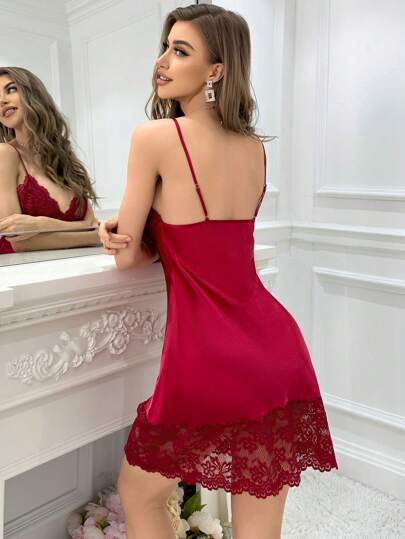 SilkySpell Ladies' Kanten Patchwork Cami Sleep Dress Pajama Bridallingerie view 2