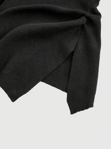 ROMWE Goth Elegant Romantic Asymmetrical Hem Off Shoulder Slim Fit Sweater For Women - Black - View 3