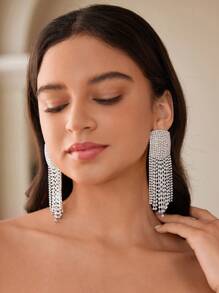 SHEIN Belle 1 Pair Women's ELEGANT, Luxury, Cute Rhinestone, Tassel Fashion Earrings, Suitable For Wedding, Honeymoon, Casual, Party