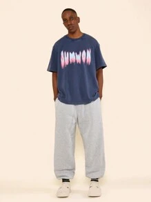 SUMWON Regular Fit Short Sleeve Washed Tee With Graffiti Graphic Print - Royal Blue - View 4