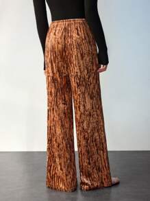 Maija Pantalones de pierna recta de terciopelo para mujer con cintura con cordón, diseño de pierna ancha suelta, otoño e invierno - Café integral - Ver 4