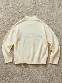 Claim Dot 男士圆领长袖字母图案休闲上衣 - 黑與白 - 查看 2