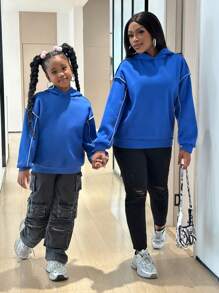 SHEIN Tween Girl 街头服饰休闲连帽运动衫 - 藍色 - 查看 7