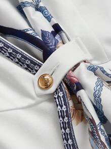 TaskEZ 女士花卉印花领长袖衬衫和铅笔裙办公室套装 - 白色 - 查看 4