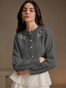 Anewsta Suéter de punto con cuello anudado y abertura delantera elegante para damas