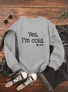 INAWLY Slogan Graphic Sweatshirt Pullover Fall Sweatshirt - Grey - View 4