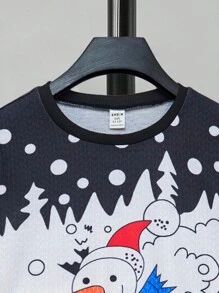 1pc Teenage Boy Crew Neck Sweatshirt, Funny Snowman Ski Print, Cozy Fleece Fabric Winter Warm Series, Casual And Cozy Family Matching Look