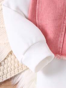 SHEIN 2pcs Young Girl Round Neck Letter Print Pullover Sweater And Button Front Jacket Set - Pink - View 6