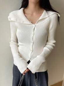 DAZY Solid Color Asymmetric Collar Cardigan For Women,Fall Clothes - Beige - View 4