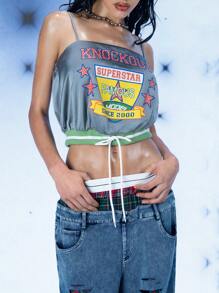 FREAK CITY Designer Women Distressed Washed Denim Effect Baggy Layered Waist Pants Retro Street Navy Blue Cowgirl Pants, For Holiday, Vacation, Spring, Festival, Ibiza Fits