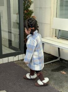 Palton din lână în carouri pentru fete, toamnă/iarnă