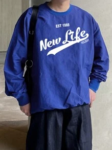 DAZY Men's Letter Print Pullover Sweatshirt, Autumn - Blue - View 2