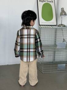 男孩经典格子纽扣前衬衫夹克，带口袋，适合秋季过渡季节、秋冬季分层穿着、学校或日常休闲穿着 - 彩色 - 查看 5