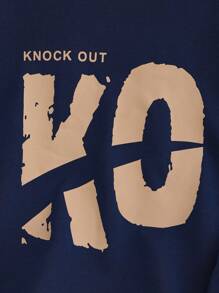 Tween Boy Letter Print Comfortable Crew Neck Long Sleeve Sweatshirt, Suitable For Spring & Autumn - Navy Blue - View 4