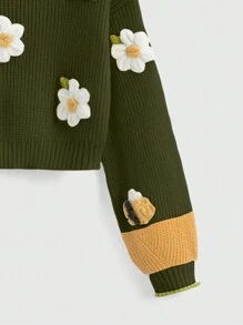 ROMWE Fairycore Maglione ampio da donna a maniche lunghe con collo alto e decorazione floreale adatto per l autunno/inverno - Multicolore - Visualizzare 4