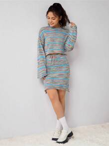 Set Sweater Warna Gradien untuk Remaja Perempuan, Musim Semi, Musim Panas, Musim Gugur, Kembali ke Sekolah, Mode Kuliah, Kasual Longgar, Cocok untuk Bepergian, Pesta, Kembali ke Sekolah, Belanja - MultiWarna - View 4