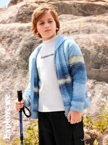 SHEIN Tween Boy 长袖拉链连帽印花户外毛衣 - 彩色 - 查看 10