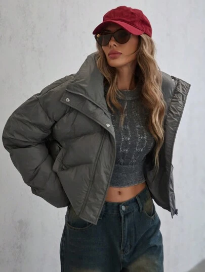 GENKIRA Cloud Print Cut-Out Collar Loose Short Padded Padded Coat Clothes Winter Fall Cloth For Women