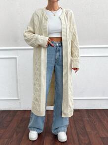 EURMUSE Long Cardigan With The Special Pattern Detail - Beige - View 1