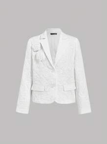 SHEIN MOD White Textured Fabric 3D Floral Women's Blazer Jacket, Warm Retro Style Winter Coat Women Blazers Women Costumes - White - View 1
