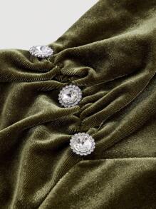 SHEIN MOD Vestido de terciopelo verde esmeralda de talla grande con escote halter, abertura alta y decoración de rhinestones - Verde - Ver 3