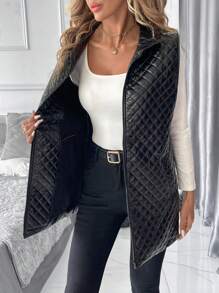 SHEIN Clasi Áo khoác da PU ấm áp thời trang dành cho nữ vào mùa thu/đông - màu đen - Xem 3
