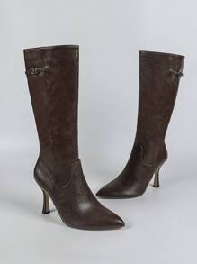 CUCCOO BIZCHIC Sexy Coffee Color Pointed Toe High Heel Tall Boots Casual Versatile Slim Side Zip Up Women Boots For And Spring Shoes Spring Break Easter